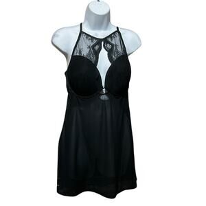 Auden Women Babydoll Lace Lingerie Slip XL Black Sheer Romantic Goth Boudoir‎